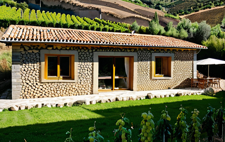 Bioclimatic Country House**

"A charming, light-filled bioclimatic country house in the Douro Valley, Portugal, constructed of local stone and traditional clay tiles. Large windows face south, shaded by brise-soleil. Lush surrounding landscape with grape vines. Rainwater harvesting system visible.  Fully clothed people working in the garden. Safe for work, appropriate content, family-friendly, perfect anatomy, natural proportions, architectural photography, high quality, professional."

**
