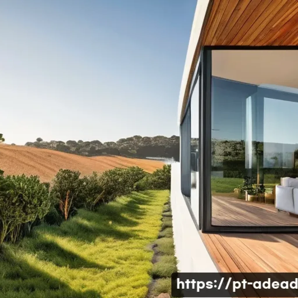 에너지 포지티브 건축과 환경 인식 - **Prompt:** "A beautifully designed, modern, energy-positive house set in a sun-drenched Portuguese ...