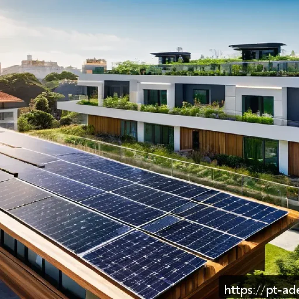 에너지 포지티브 건축의 인식 증진 전략 - A modern Brazilian residential building rooftop featuring an array of sleek photovoltaic solar panel...
