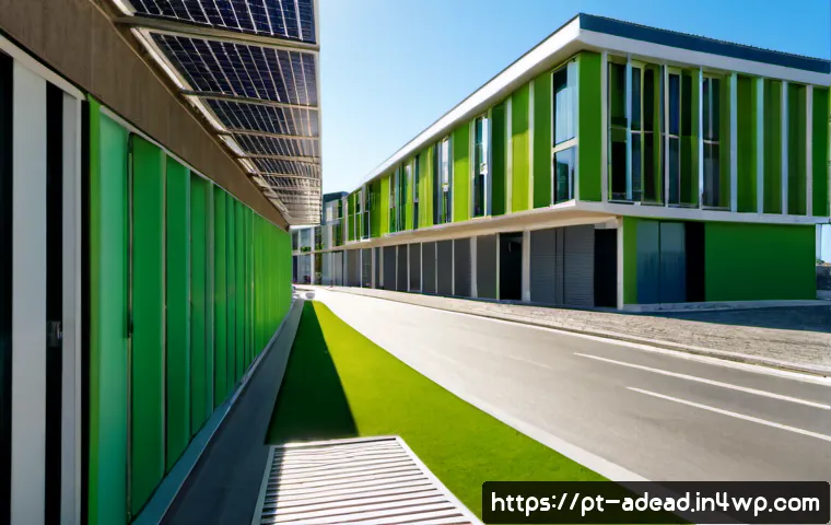 Home 17 에너지 포지티브 건축의 기술적 발전 - Photorealistic wide-angle view of a modern energy-positive apartment building in Lisbon, Portugal, w...